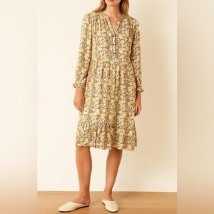 Lolly’s Laundry Audrey Yellow Floral Boho Cottagecore V-Neck Midi Dress